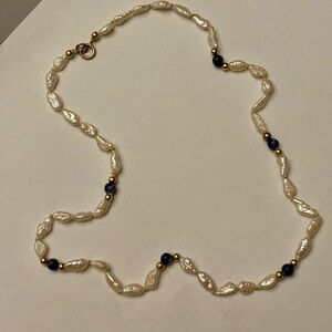 ElegantGENUINE  Pearl and Blue Bead Necklace